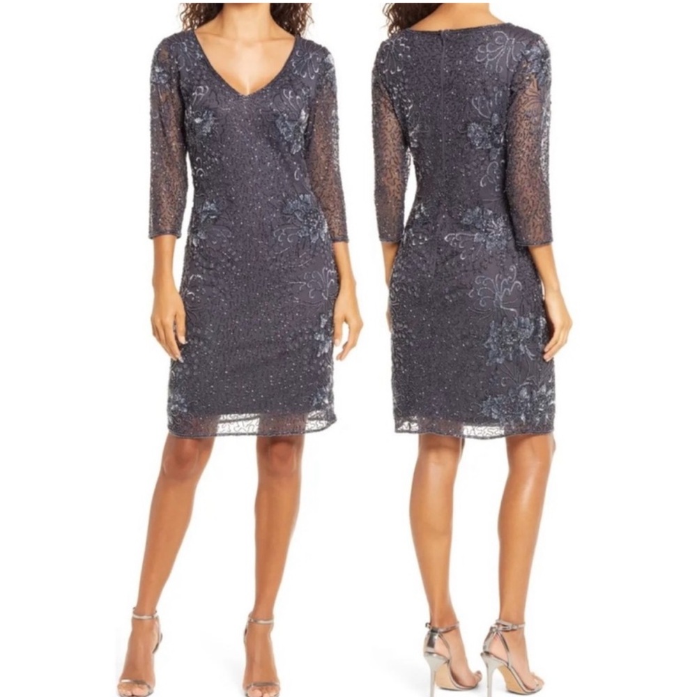 Pisarro Nights Beaded Sequins‎ Mini Dress Slate 16